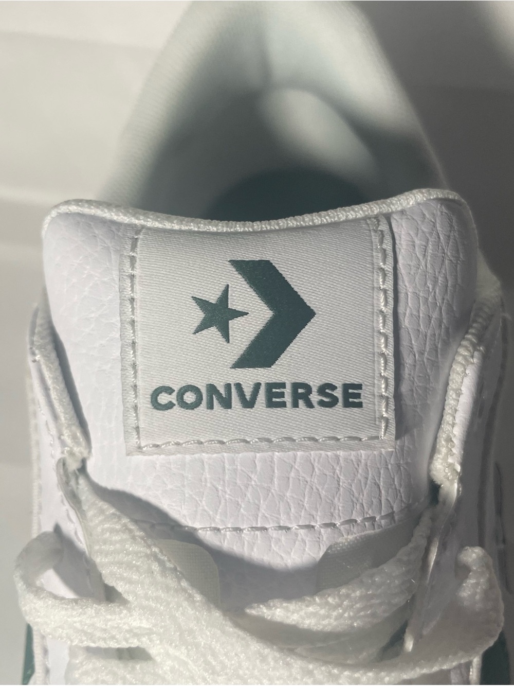 Converse White Leather Low-Top Sneakers with Green Chevron Star Accents - Picture 3 of 7